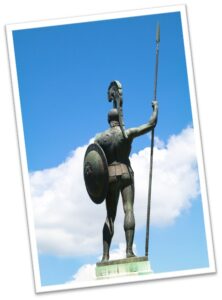 A statue of an ancient Greek warrior