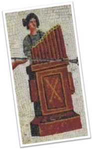 A mosaic of a Roman water organ and its player