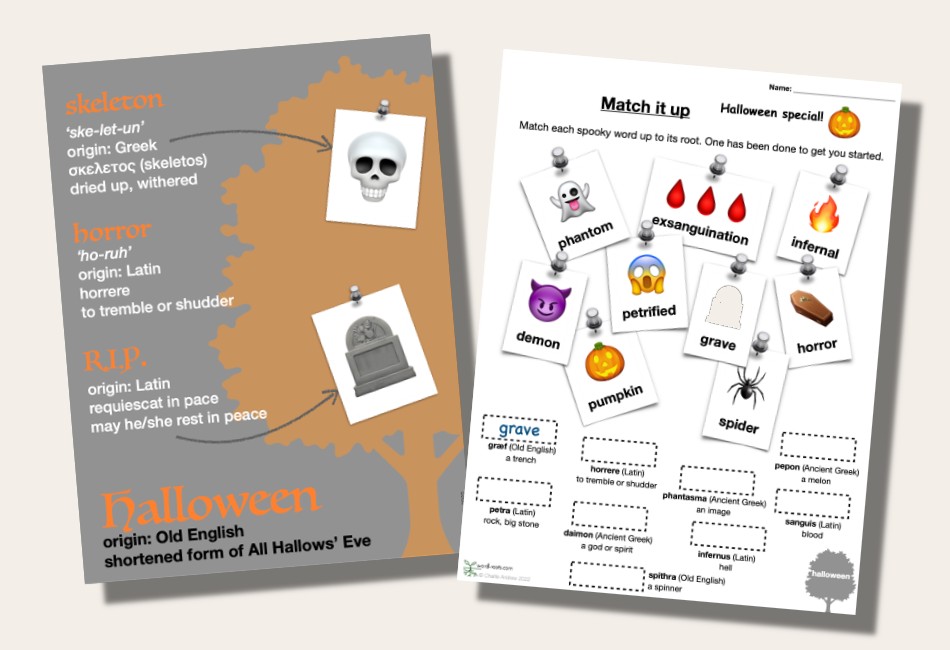 halloween word roots worksheets